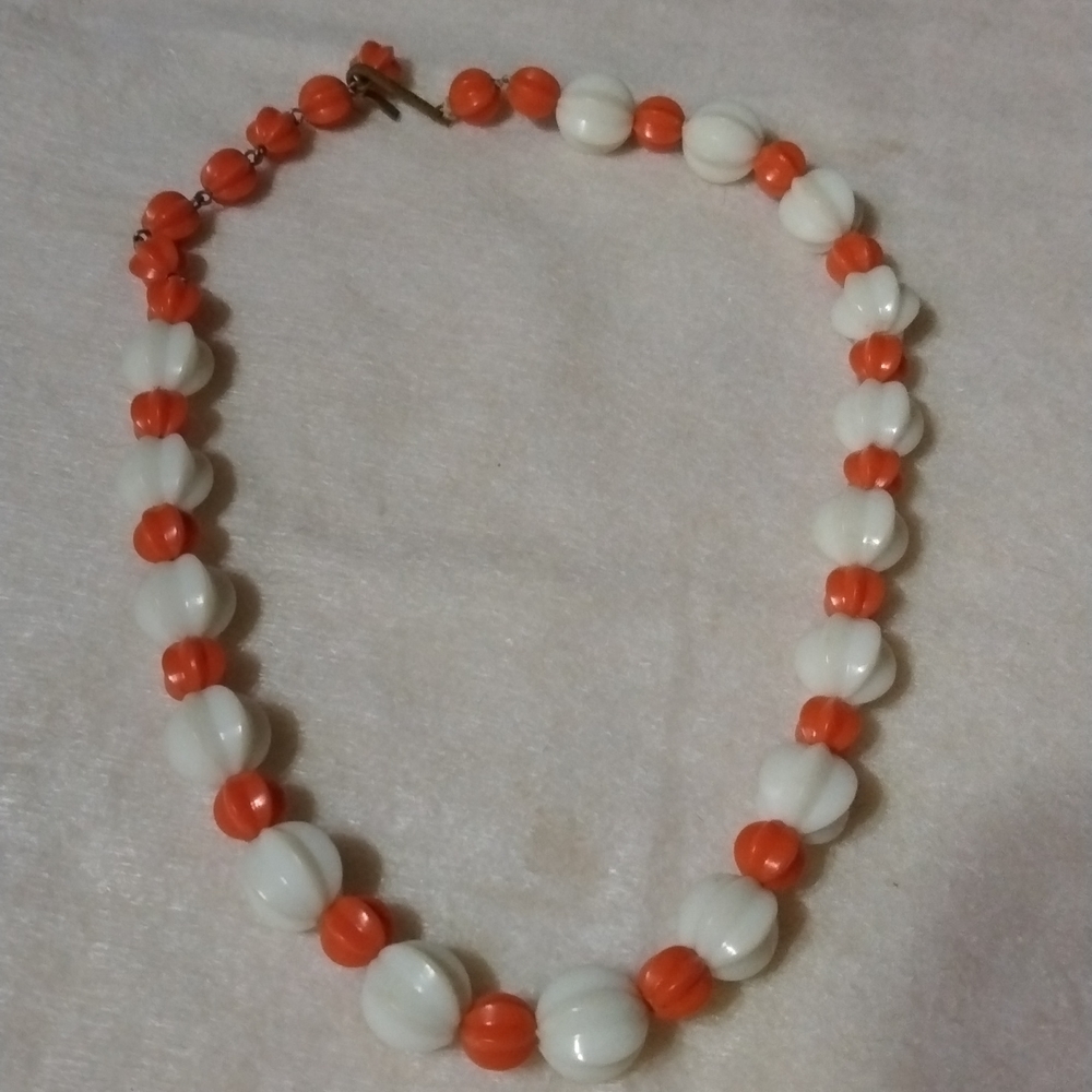 Vintage Germany orange and white necklace 16" signed (sku 722)